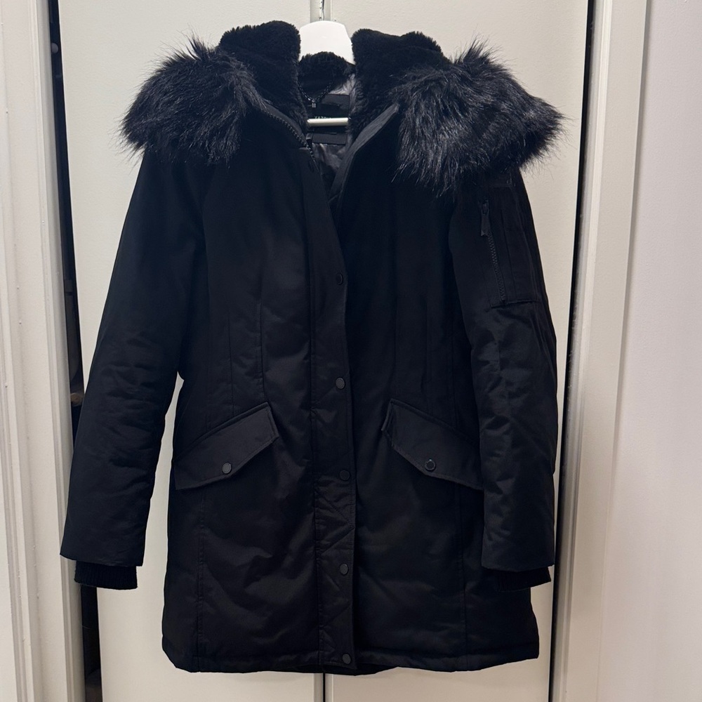 BCBG Women's Black Faux Fur-Trimmed Parka